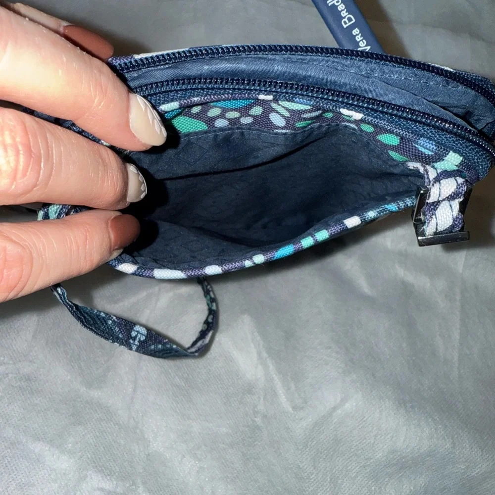Vera Bradley Teal and Navy Patterned Crossbody Bag w/coin pouch. - Picture 7 of 14